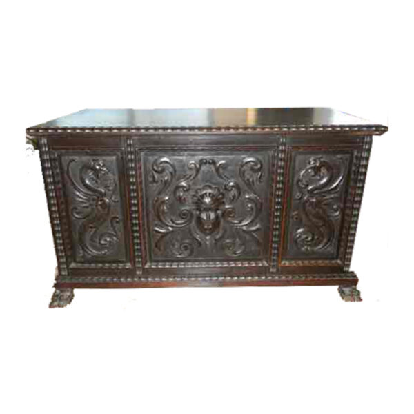 Escrivaninha Antiga Entalhada Pata De Leão Estilo Renascença